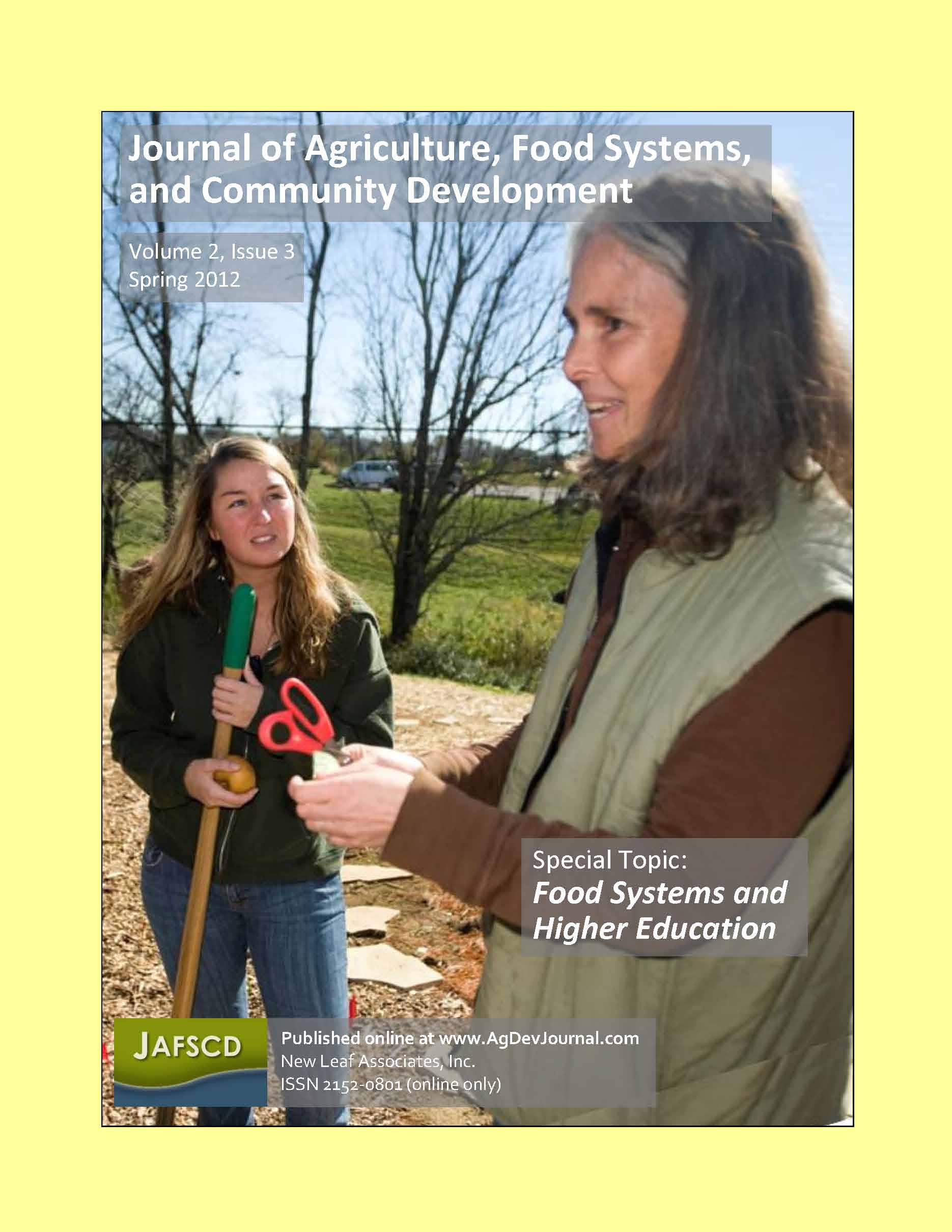 Cover of the spring 2012 issue of JAFSCD (vol. 2, issue 3)