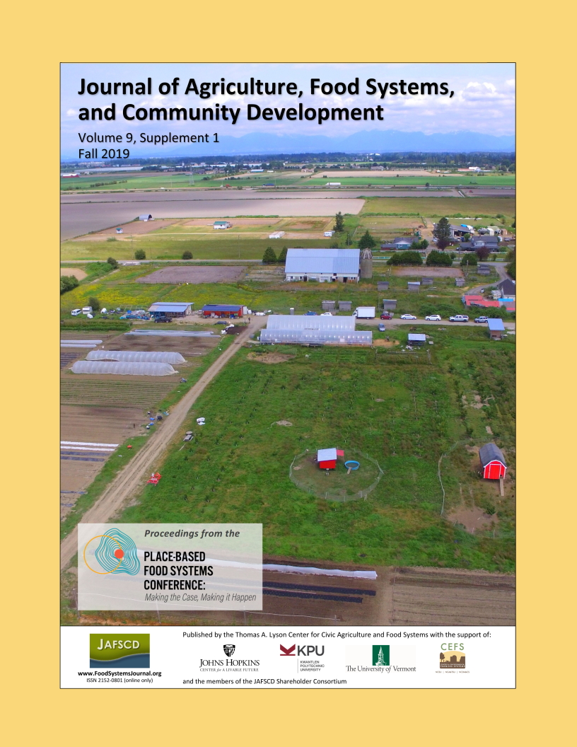 JAFSCD cover of supplemental issue in 2019 with proceedings from the Place-Based Food Systems Conference